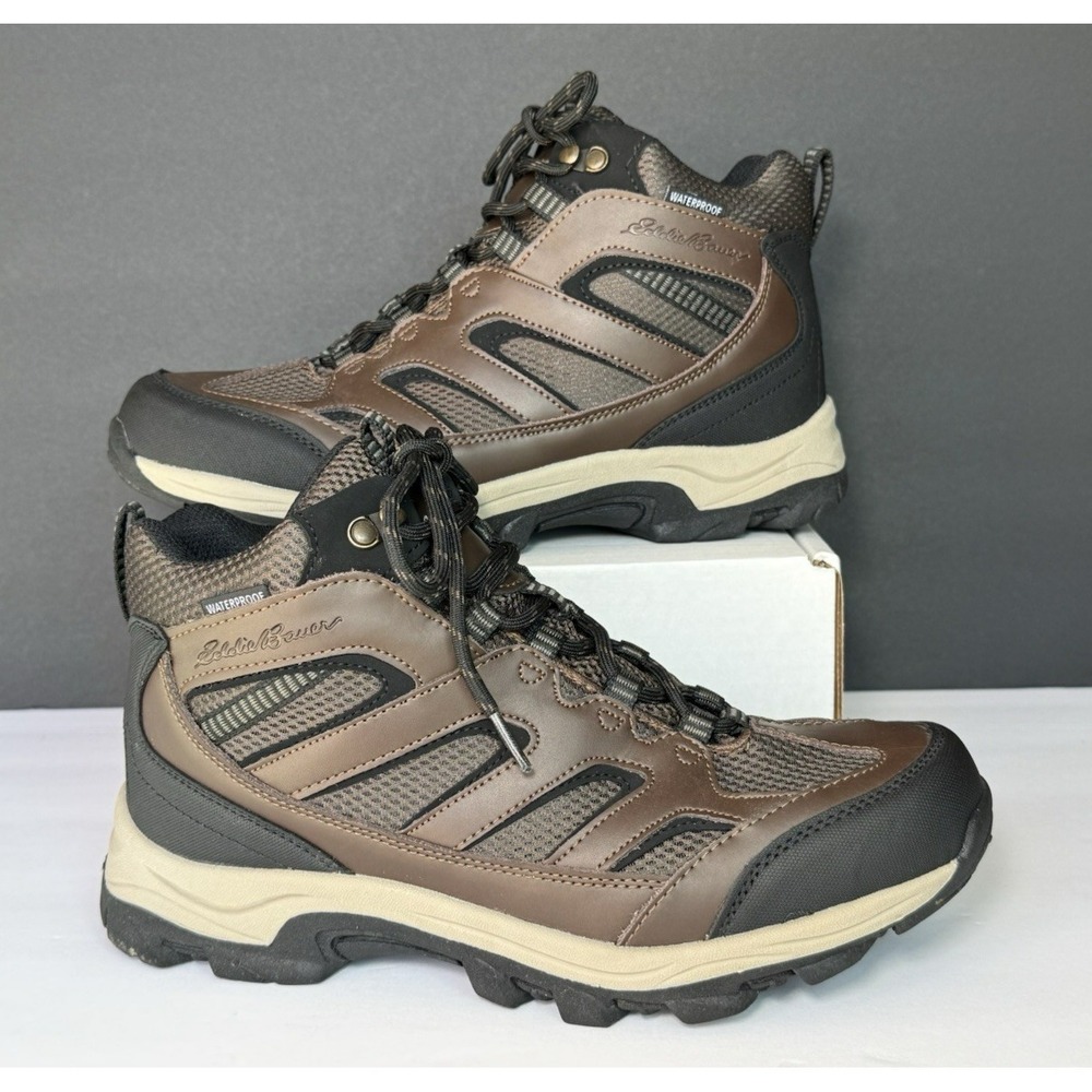 Eddie Bauer Men's Size 8.5‎ Graham Brown Leather Waterproof Hiking Boots EUC